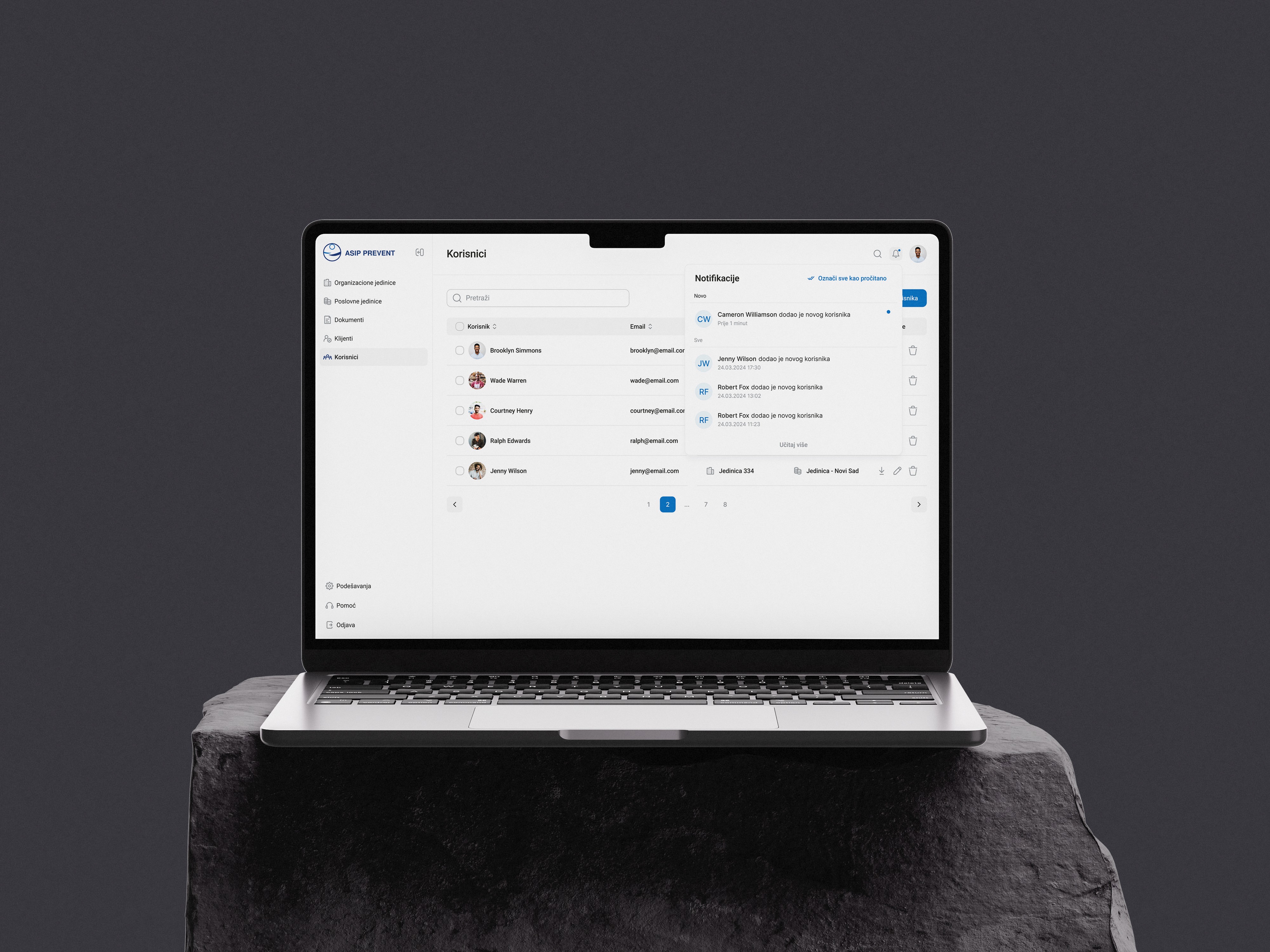 Prezentacija dizajna početne stranice SaaS platforme za Asip prevent